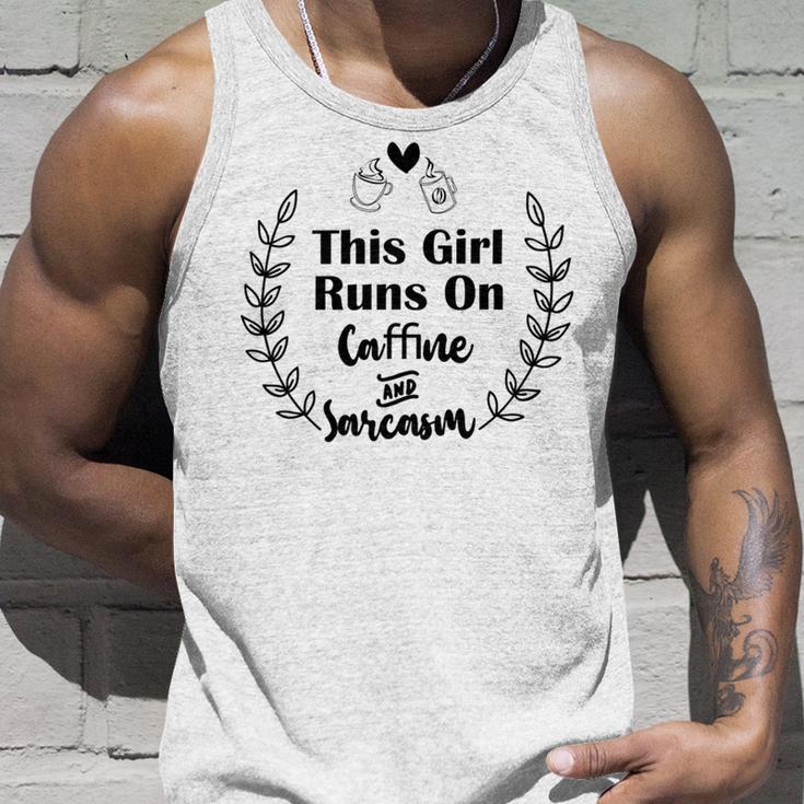 Official This Girl Runs On Caffeine And Sarcasm Unisex Tank Top Gifts for Him