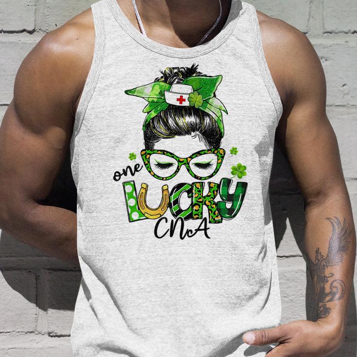 One Lucky Cna Messy Bun Shamrocks St Patricks Day Unisex Tank Top Gifts for Him