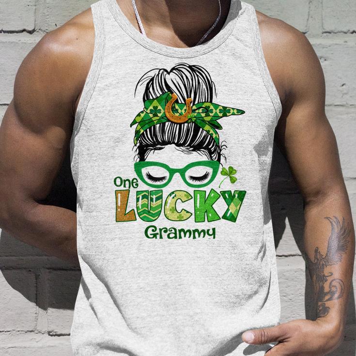 One Lucky Grammy Messy Bun Leopard St Patricks Day Unisex Tank Top Gifts for Him