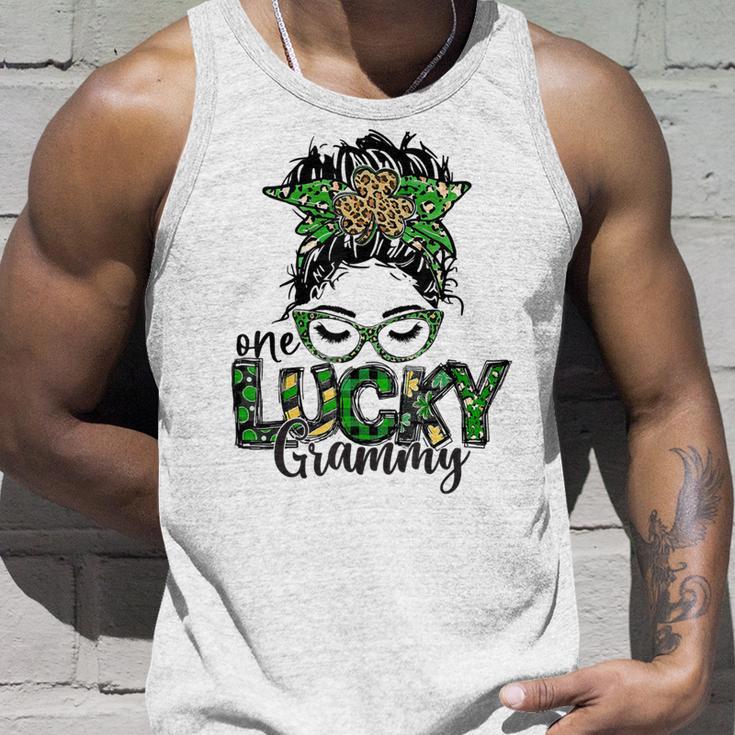 One Lucky Grammy St Patricks Day Messy Bun Leopard Unisex Tank Top Gifts for Him