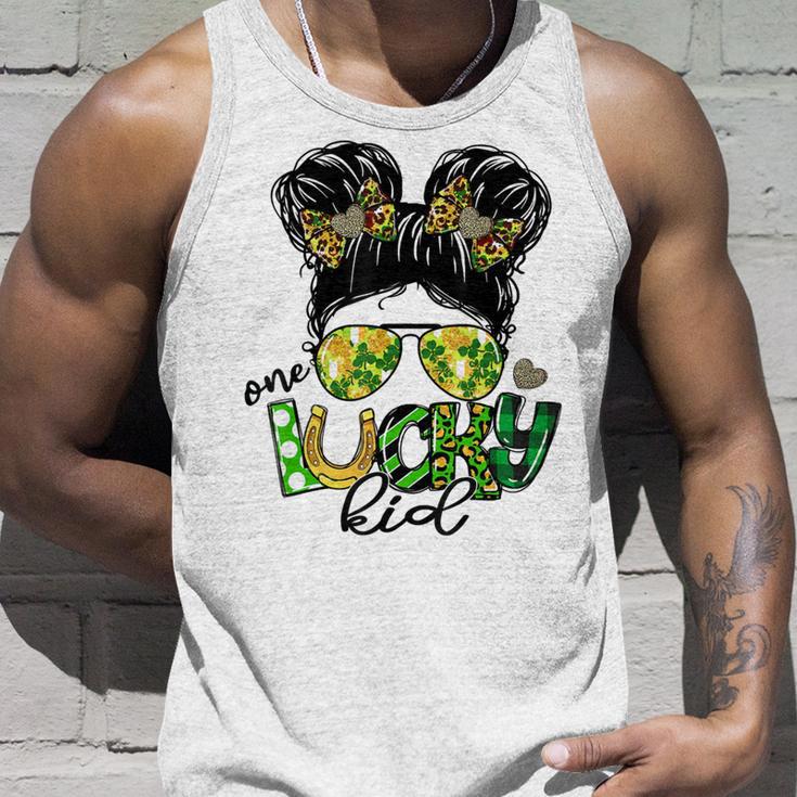 One Lucky Kid Messy Bun Shamrock St Patricks Day Unisex Tank Top Gifts for Him