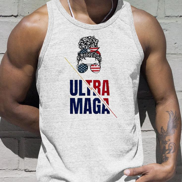 Pro Trump Ultra Mega Messy Bun Usa Flag Anti Joe Biden Unisex Tank Top Gifts for Him