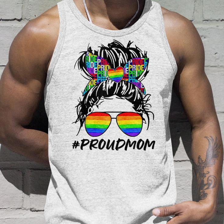 Proud Mom Lgbt Gay Pride Messy Bun Rainbow Lgbtq Unisex Tank Top Gifts for Him