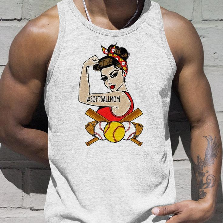 Softball Mom The Riveter Strong Woman Baseball Mothers Day Unisex Tank Top Gifts for Him