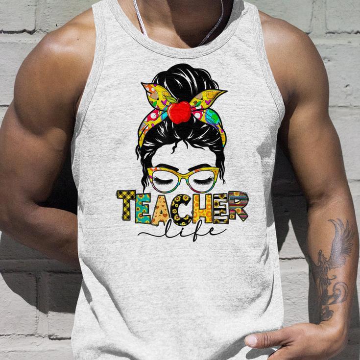 Teacher Life Messy Bun Hair Women Teachers Day Unisex Tank Top Gifts for Him