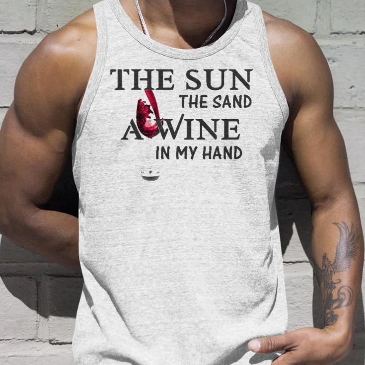 The Sun The Sand A Wine In My Hand Unisex Tank Top Gifts for Him