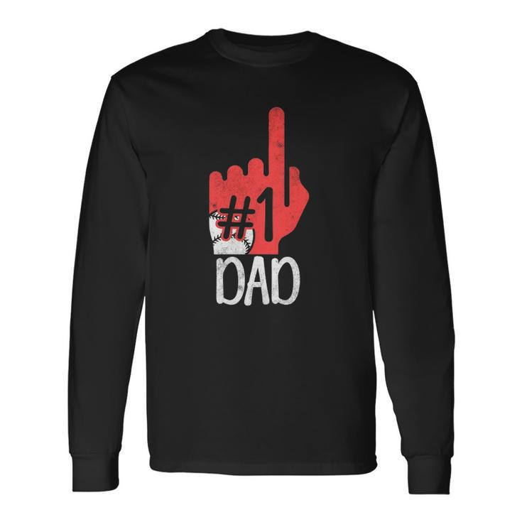 1 Dad Baseball Player Vintage Baseball Daddy Long Sleeve T-Shirt T-Shirt