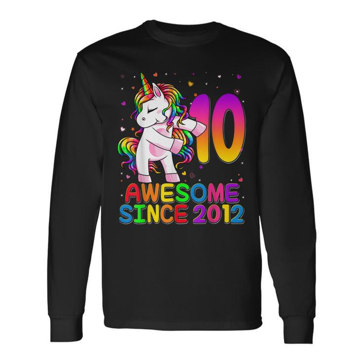 10 Year Old Unicorn Flossing 10Th Birthday Girl Unicorn Long Sleeve T-Shirt