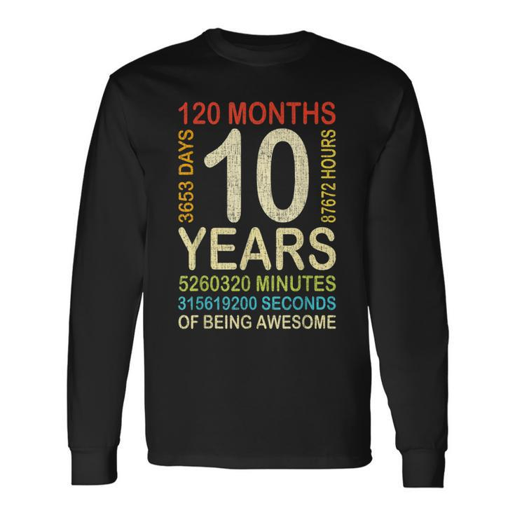10Th Birthday 10 Years Old Vintage Retro 120 Months Boy Girl Long Sleeve T-Shirt