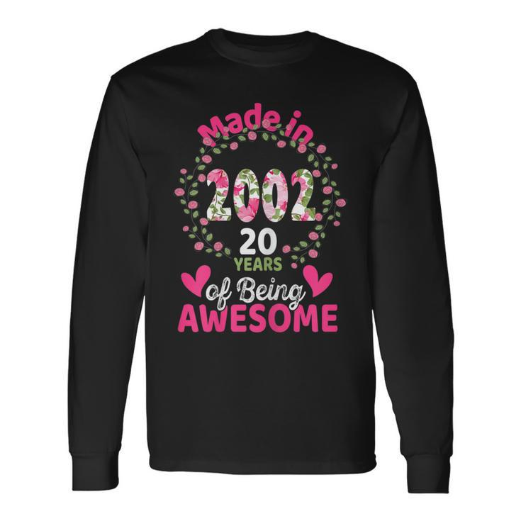 20 Years Old 20Th Birthday Born In 2002 Women Girls Floral Long Sleeve T-Shirt