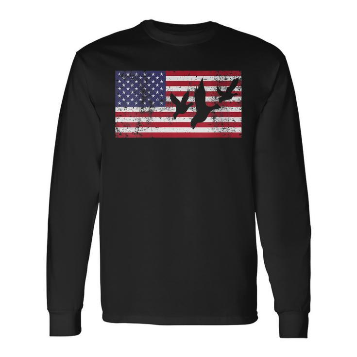 4Th Of July American Flag Hunting Hunter Geese Goose Dad Usa Long Sleeve T-Shirt