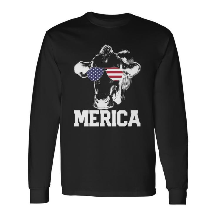 4Th Of July 4Th Cow American Flag Usa Retro Merica Long Sleeve T-Shirt T-Shirt