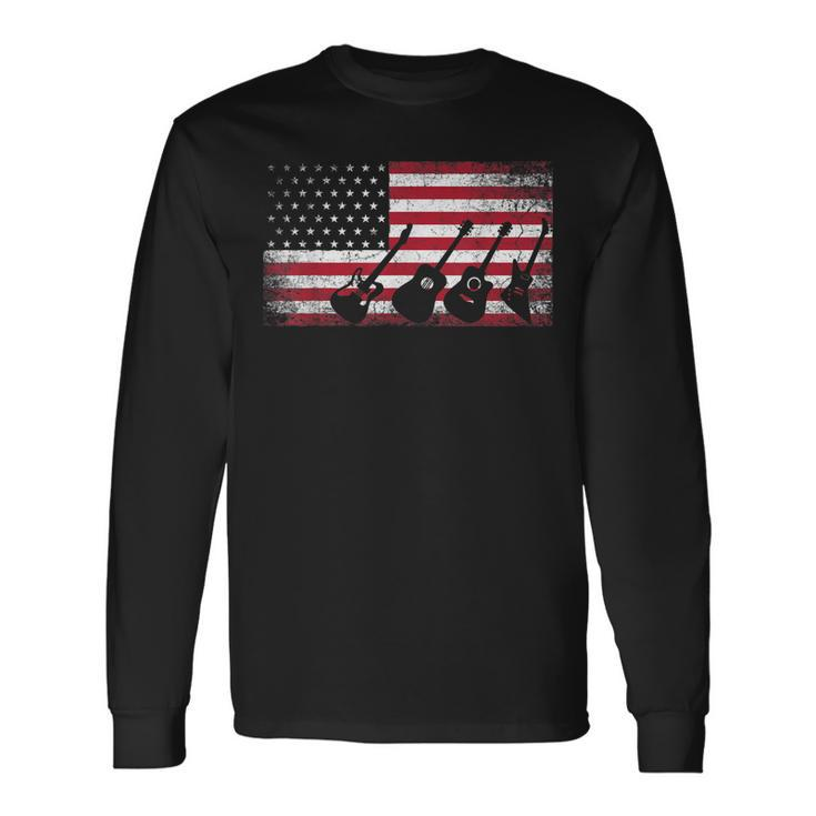 4Th Of July Dad Guitar Musician American Flag Long Sleeve T-Shirt