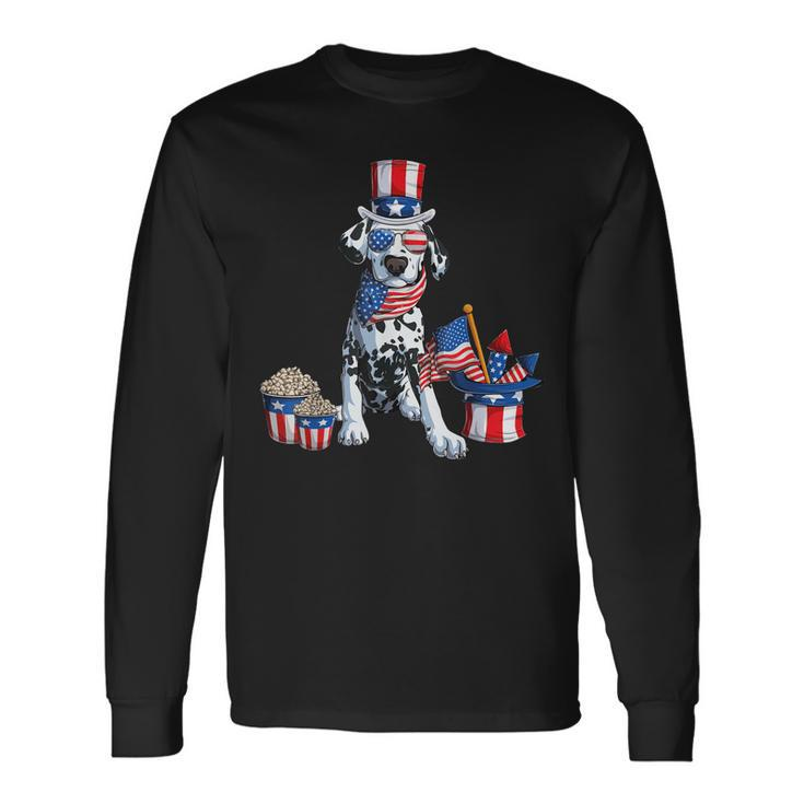 4Th Of July Dalmatian Dad American Sunglasses Dog Puppy Usa Long Sleeve T-Shirt