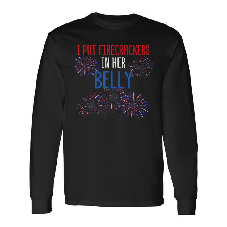 4Th Of July Pregnancy Reveal Announcement Little Firecracker Long Sleeve T-Shirt