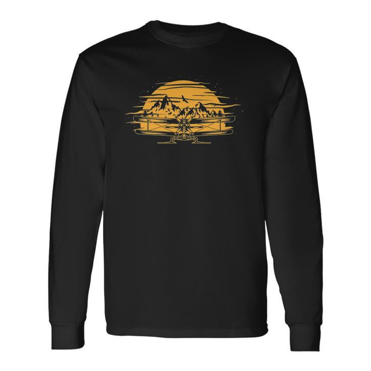 Airplane Aircraft Plane Propeller Mountains Sky Air Long Sleeve T-Shirt T-Shirt