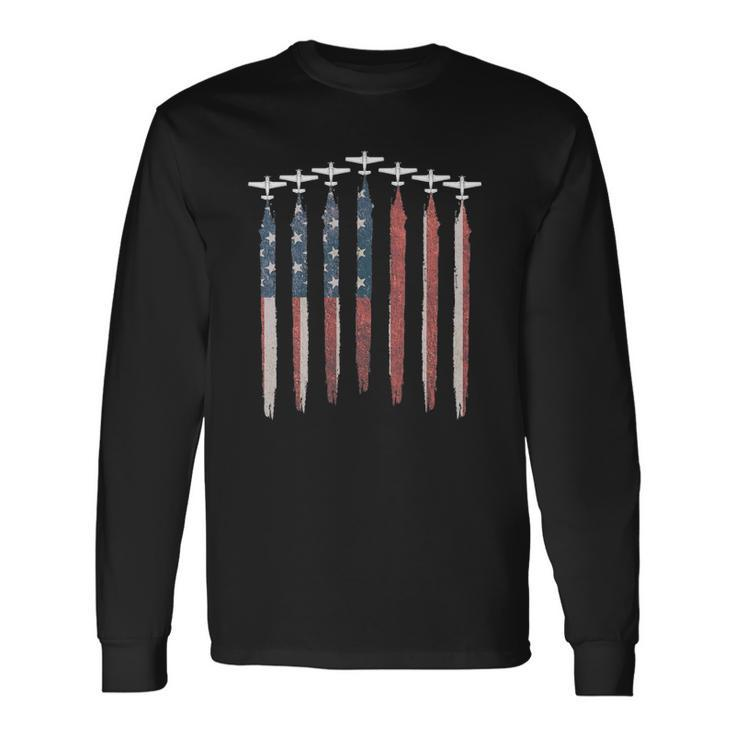 Airplane Pilot Flying Usa Flag Patriot American 4Th Of July Long Sleeve T-Shirt T-Shirt