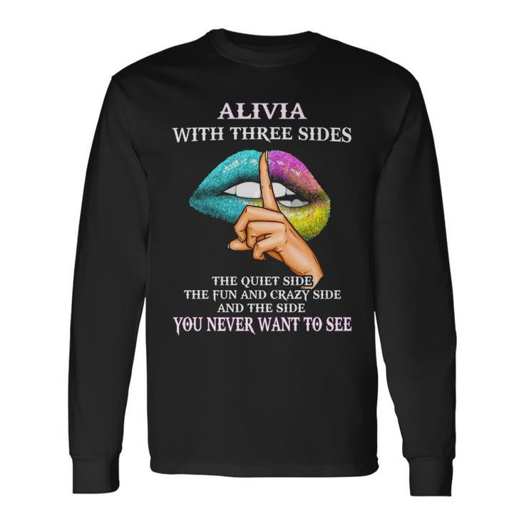 Alivia Name Alivia With Three Sides Long Sleeve T-Shirt