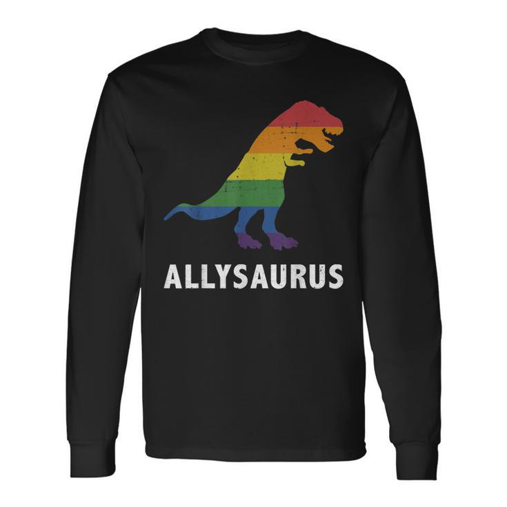 Allysaurus Dinosaur In Rainbow Flag For Ally Lgbt Pride Long Sleeve T-Shirt T-Shirt