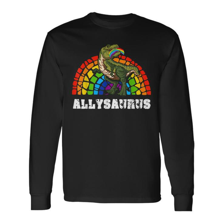 Allysaurus Dinosaur In Rainbow Flag For Ally Lgbt Pride V3 Long Sleeve T-Shirt