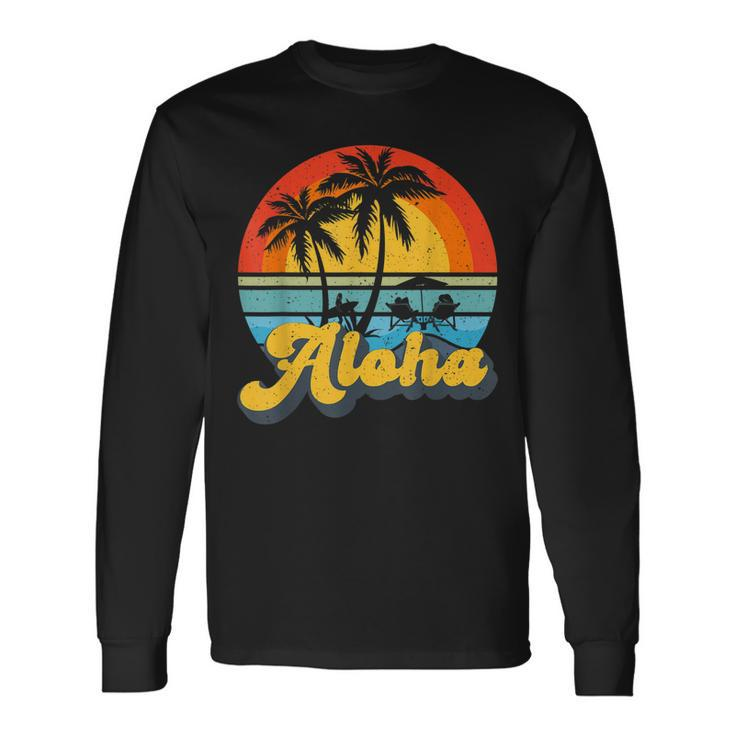 Aloha Hawaii Hawaiian Island Vintage Palm Tree Surfboard V2 Long Sleeve T-Shirt