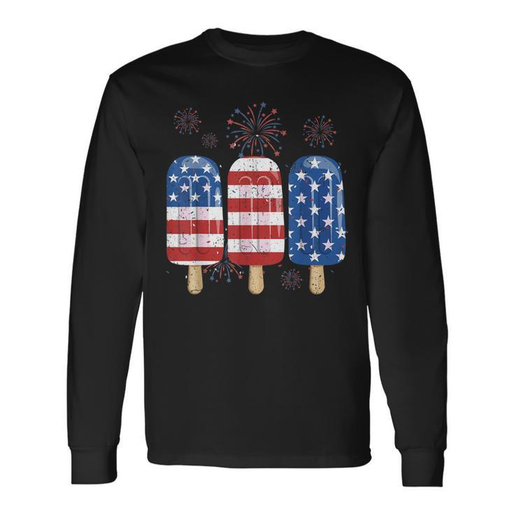 America 4Th Of July Popsicle Ice Cream Us Flag Patriotic Long Sleeve T-Shirt
