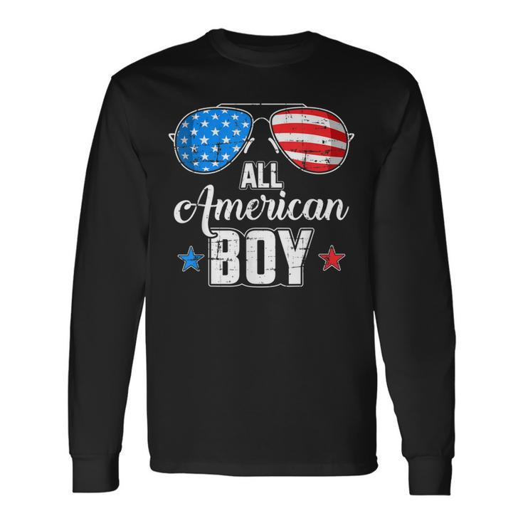 All American Boy Us Flag Sunglasses For Matching 4Th Of July Long Sleeve T-Shirt T-Shirt