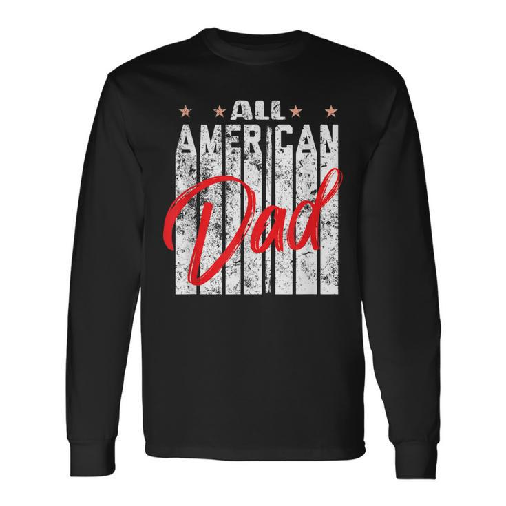 All American Dad Retro 4Th Of July Cool & Melanin Art Long Sleeve T-Shirt