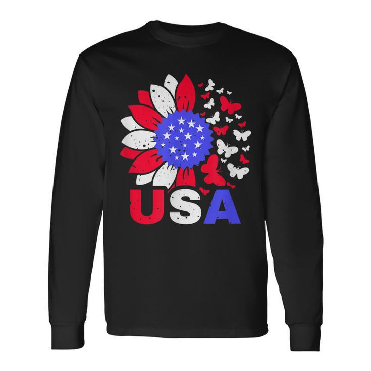 American Flag 4Th Of July Proud Usa Flower Girl Long Sleeve T-Shirt
