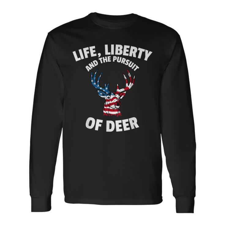 American Flag Deer 4Th Of July The Pursuit Of Deer Long Sleeve T-Shirt