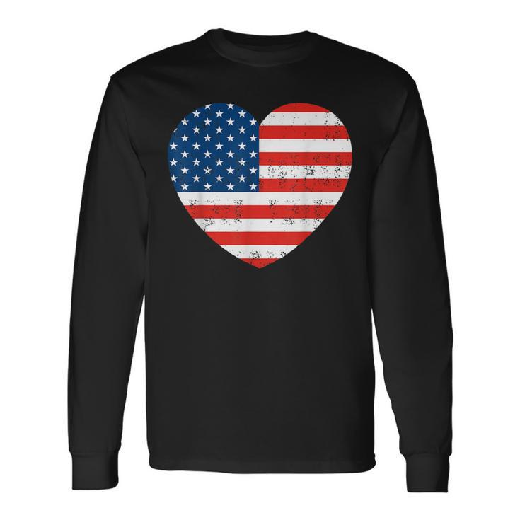 American Flag Heart 4Th Of July Usa Patriotic V2 Long Sleeve T-Shirt