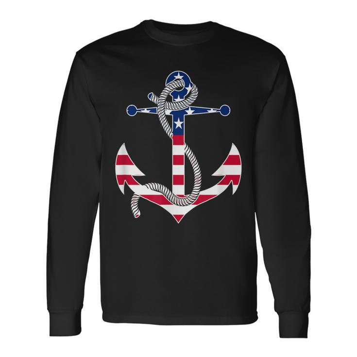 American Flag Patriotic Anchor Memorial Day 4Th Of July Long Sleeve T-Shirt Gifts ideas