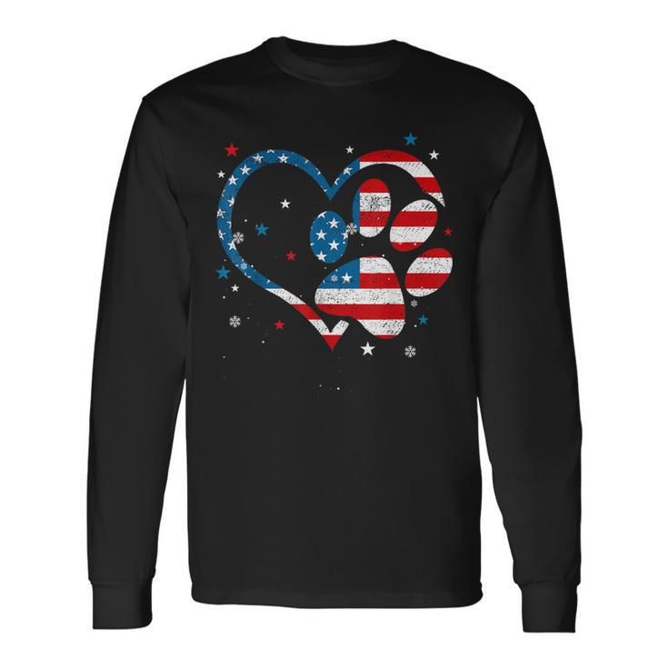 American Flag Patriotic Dog & Cat Paw Print 4Th Of July Long Sleeve T-Shirt Gifts ideas