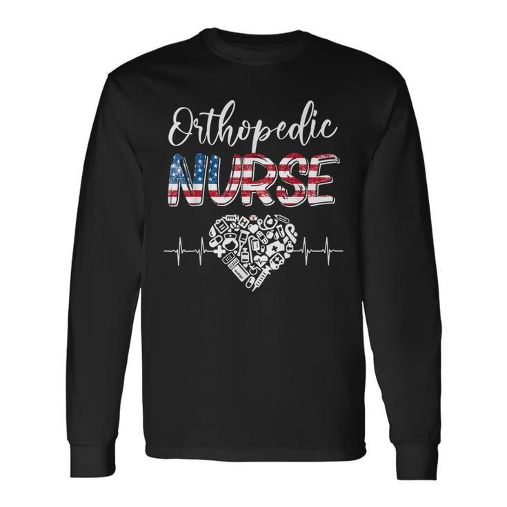 American Flag Stethoscope Orthopedic Nurse Scrub 4Th Of July Long Sleeve T-Shirt Gifts ideas