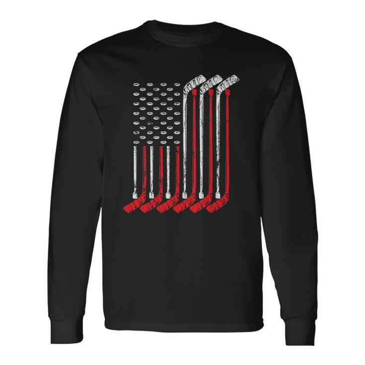 American Flag Vintage Retro Ice Hockey Sports Patriot Long Sleeve T-Shirt T-Shirt