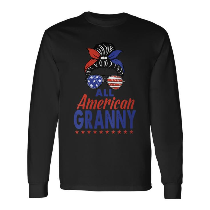 All American Granny Grandma Sunglasses Usa Flag 4Th Of July Long Sleeve T-Shirt