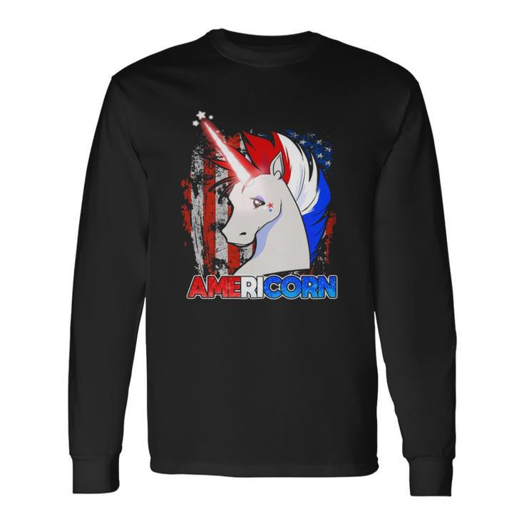 Americorn Unicorn American Flag Patriotic Long Sleeve T-Shirt T-Shirt