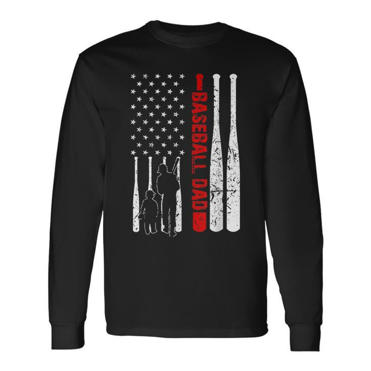 Baseball Dad Dad And Son American Flag 4Th Of July Long Sleeve T-Shirt