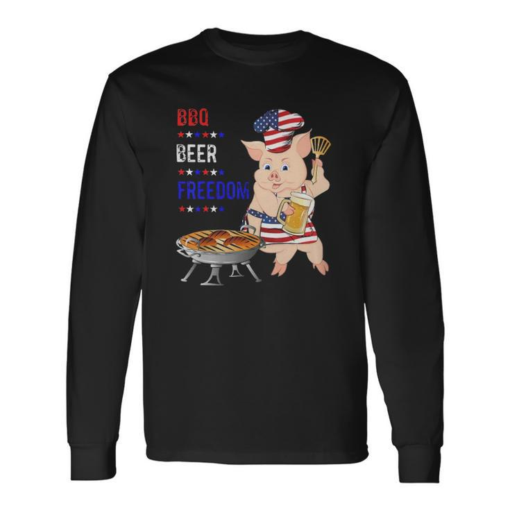 Bbq Beer Freedom Pig American Flag Long Sleeve T-Shirt T-Shirt