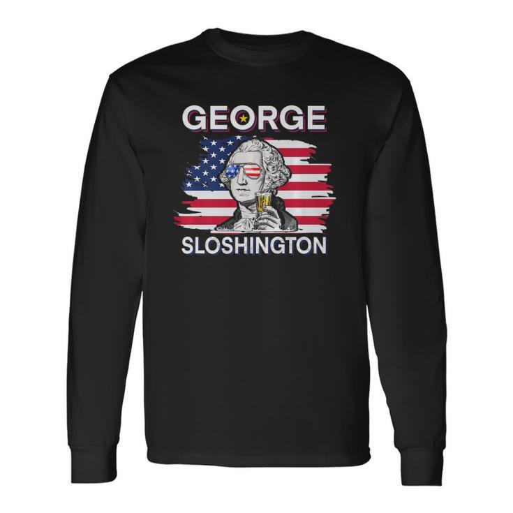 Beer George Sloshington American Flag 4Th Of July Long Sleeve T-Shirt