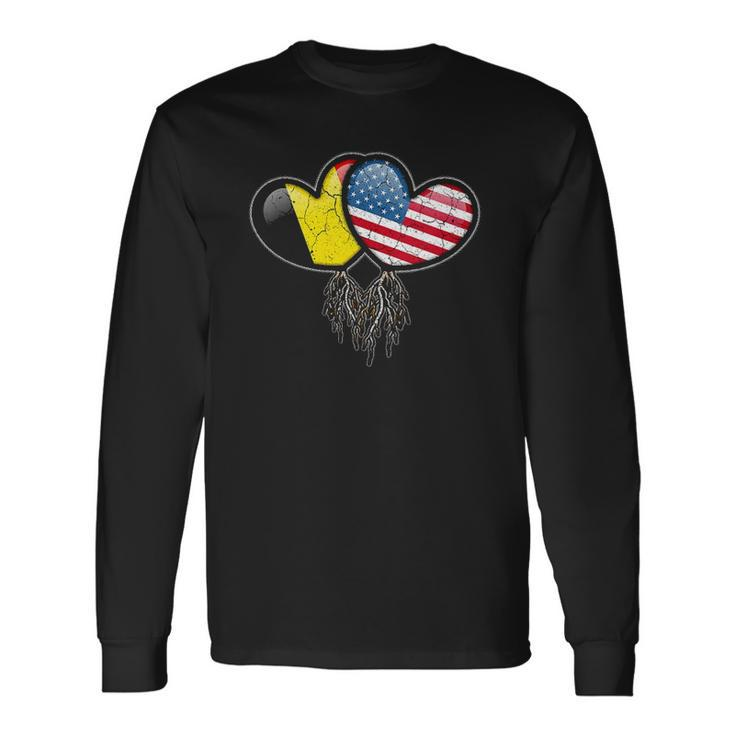 Belgian American Flags Inside Hearts With Roots Long Sleeve T-Shirt T-Shirt