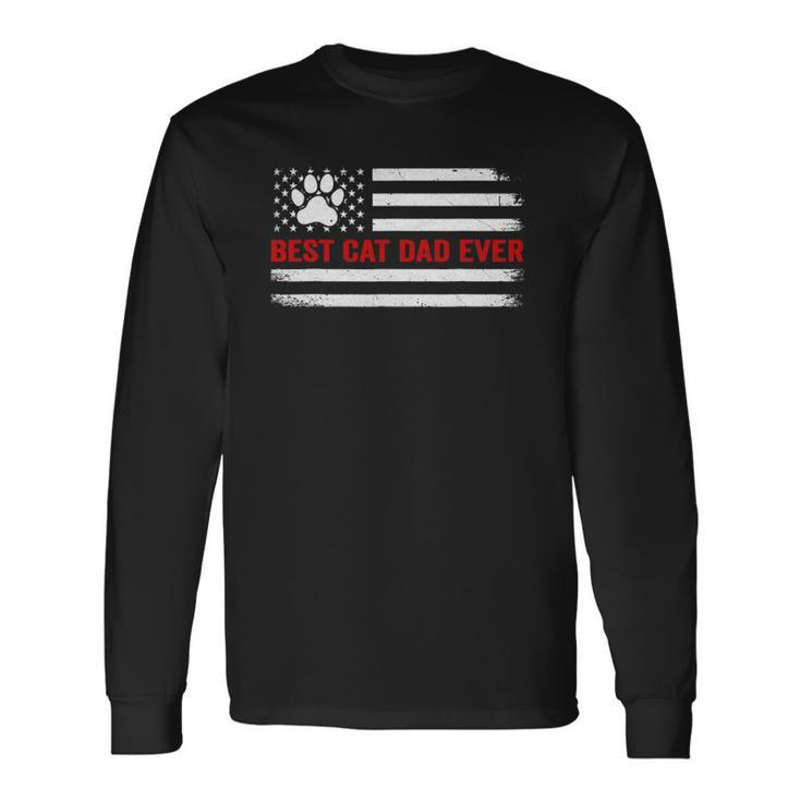 Best Cat Dad Ever American Flag Cat Lovers Fathers Day Long Sleeve T-Shirt T-Shirt