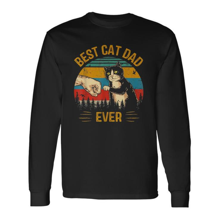 Best Cat Dad Ever Paw Fist Bump Fit Vintage Retro Daddy Long Sleeve T-Shirt T-Shirt