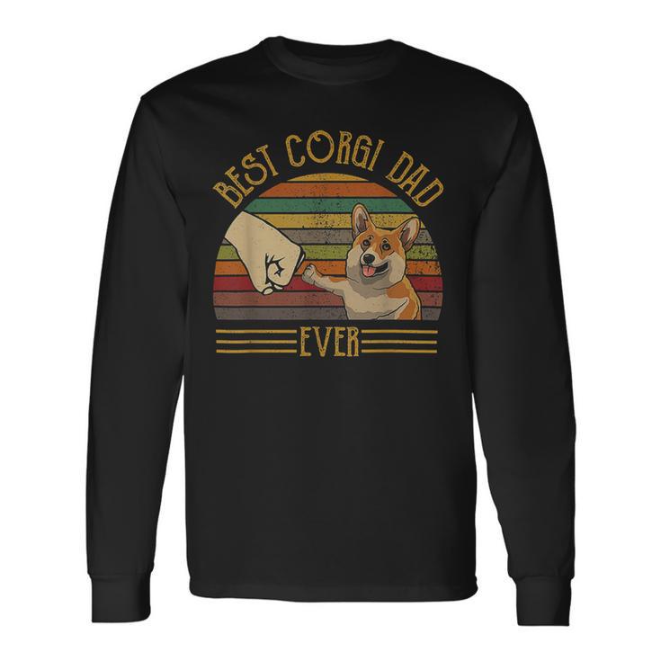 Best Corgi Dad Ever Retro Vintage Sunset Long Sleeve T-Shirt