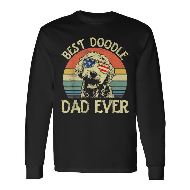 Best Doodle Dad Ever Goldendoodle American Flag 4Th Of July Long Sleeve T-Shirt