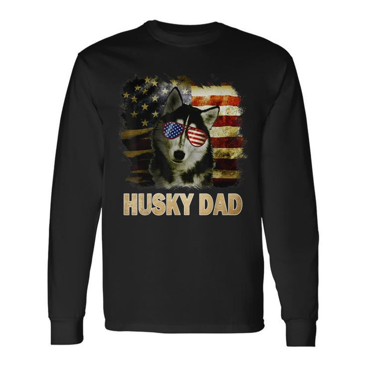 Best Husky Dad Ever American Flag 4Th Of July Vintage Long Sleeve T-Shirt