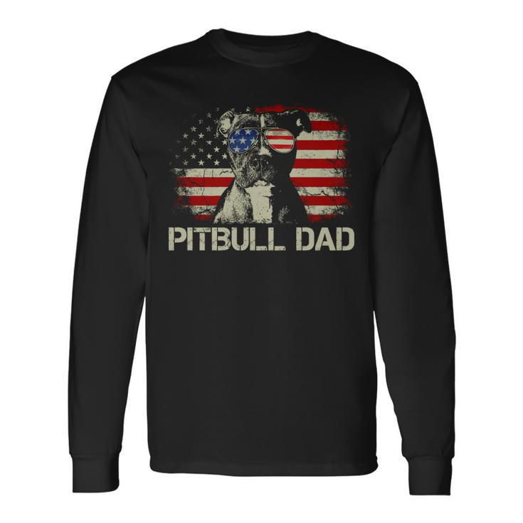 Best Pitbull Dad Ever American Flag 4Th Of July V2 Long Sleeve T-Shirt