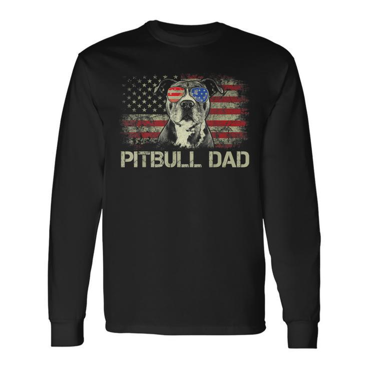 Best Pitbull Dad Ever Patriotic American Flag 4Th Of July V2V3 Long Sleeve T-Shirt