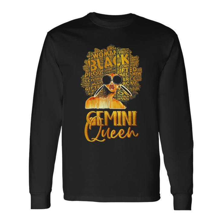 Black Women Afro Hair Art Gemini Queen Gemini Birthday Long Sleeve T-Shirt