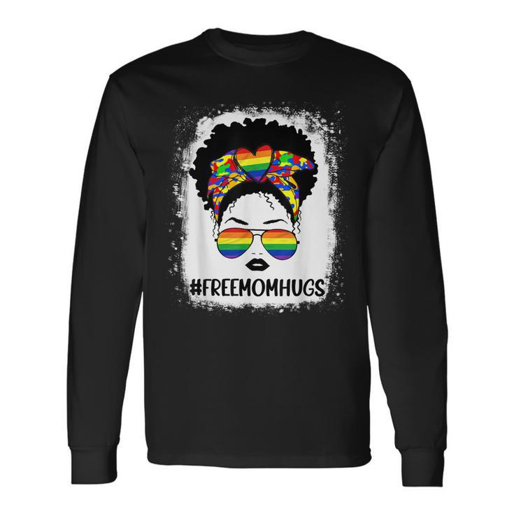 Black Free Mom Hugs Messy Bun Lgbt Pride Rainbow Long Sleeve T-Shirt T-Shirt Gifts ideas